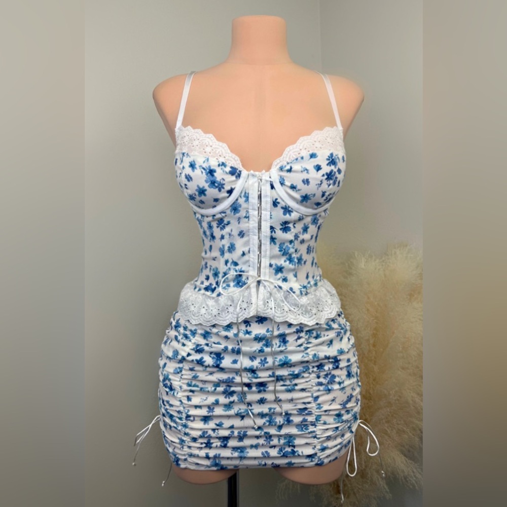 Floral Lace-Trim Mini Dress